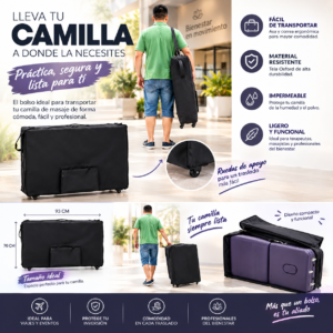 Medidas de la bolsa con ruedas para camilla de masaje: 93 x 70 cm, tela Oxford impermeable, ruedas integradas